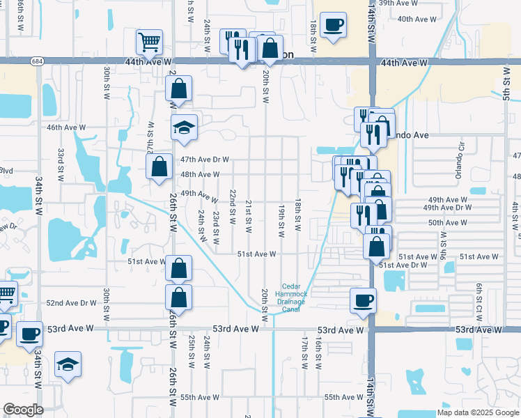 map of restaurants, bars, coffee shops, grocery stores, and more near 2008 49th Avenue West in Bradenton