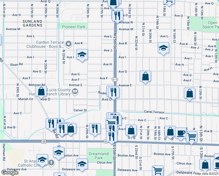 map of restaurants, bars, coffee shops, grocery stores, and more near 522 North 26th Street in Fort Pierce