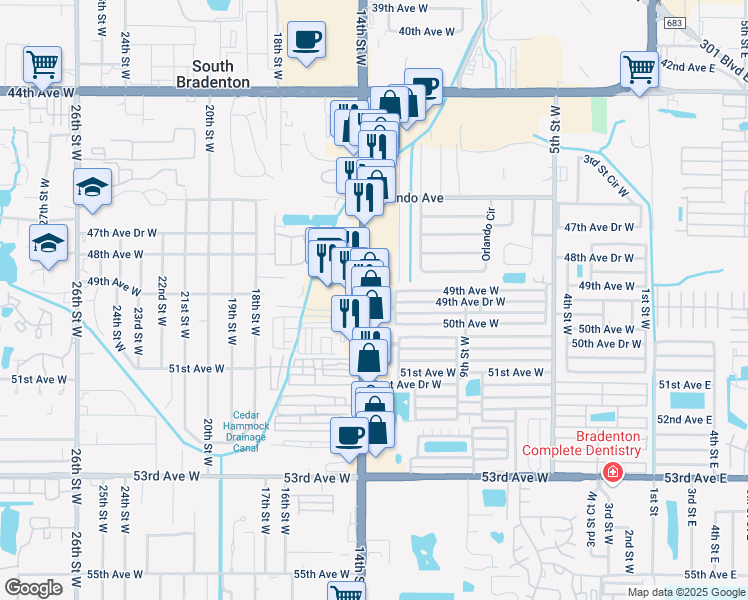 map of restaurants, bars, coffee shops, grocery stores, and more near 4007 14th Street West in Bradenton