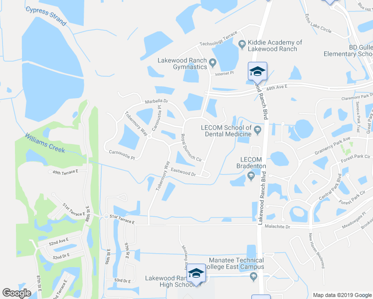 map of restaurants, bars, coffee shops, grocery stores, and more near Royal Dornoch Circle in Bradenton