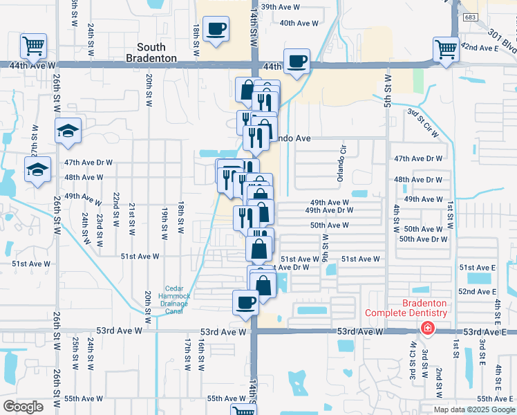 map of restaurants, bars, coffee shops, grocery stores, and more near 4007 14th Street West in Bradenton