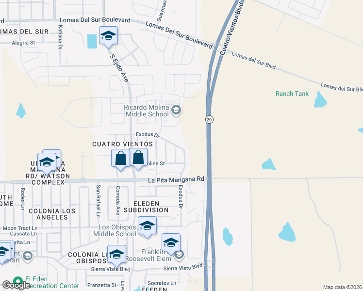 map of restaurants, bars, coffee shops, grocery stores, and more near 4441 Exodus Drive in Laredo