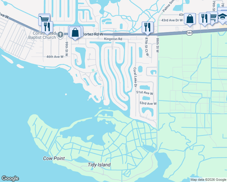 map of restaurants, bars, coffee shops, grocery stores, and more near 5111 Bimini Drive in Bradenton