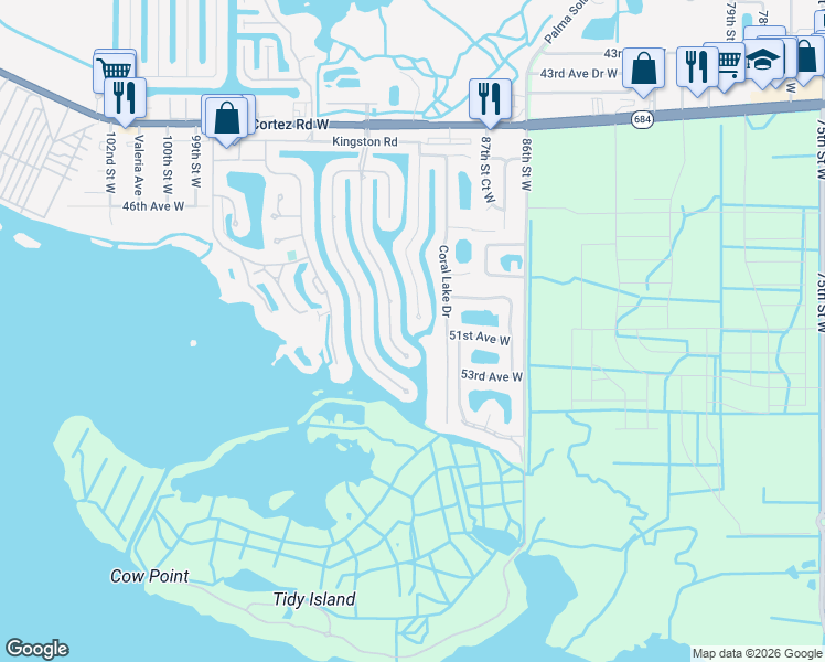 map of restaurants, bars, coffee shops, grocery stores, and more near 5018 Mangrove Point Road in Bradenton