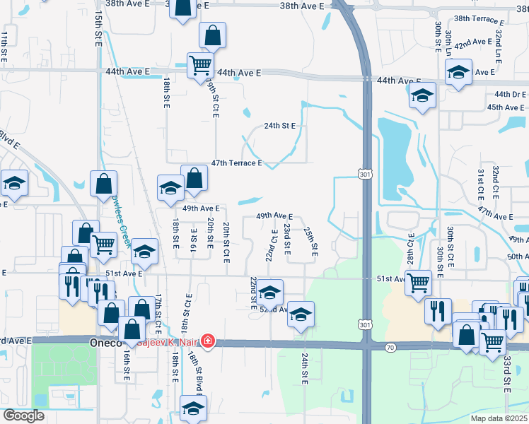 map of restaurants, bars, coffee shops, grocery stores, and more near 2129 49th Avenue East in Bradenton