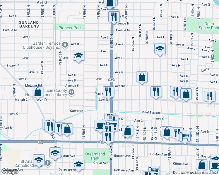 map of restaurants, bars, coffee shops, grocery stores, and more near 522 North 26th Street in Fort Pierce