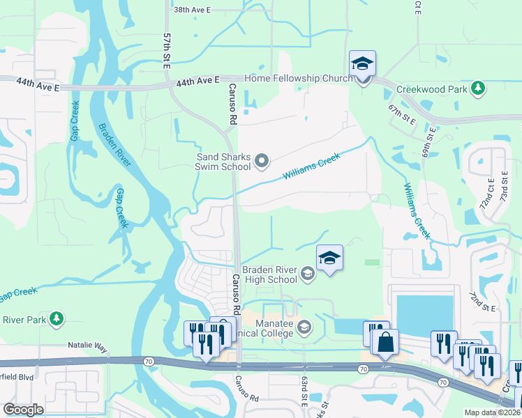 map of restaurants, bars, coffee shops, grocery stores, and more near 6106 48th Avenue Drive East in Bradenton