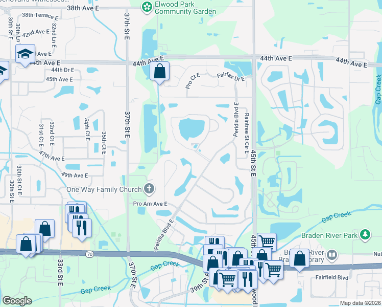 map of restaurants, bars, coffee shops, grocery stores, and more near 4002 Caddie Drive East in Bradenton