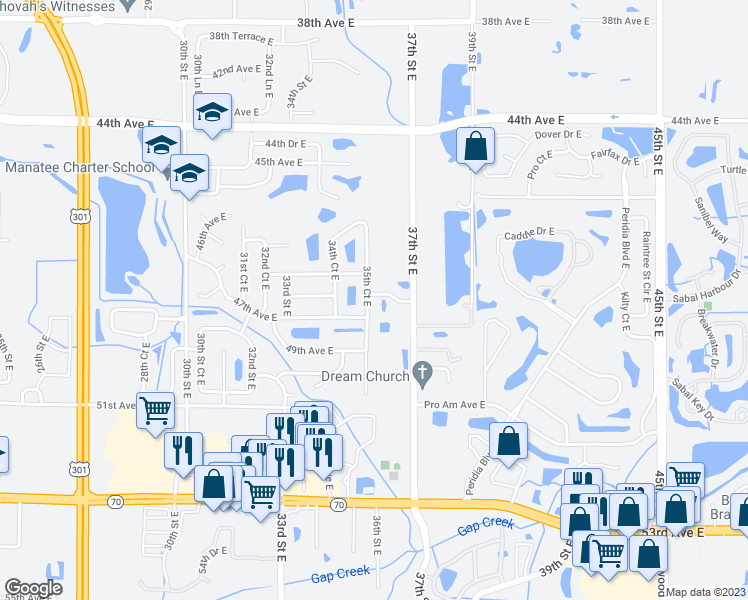 map of restaurants, bars, coffee shops, grocery stores, and more near 4701 35th Court East in Bradenton