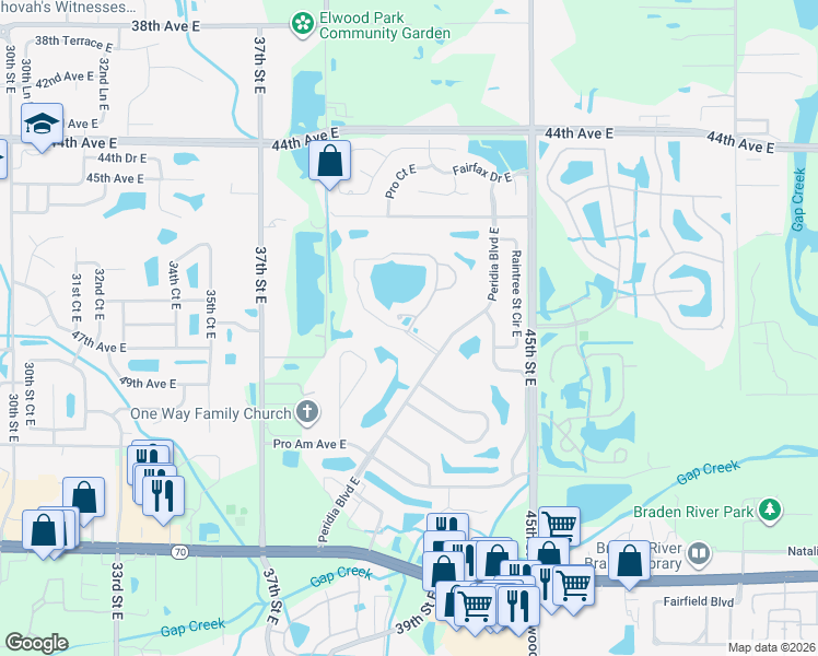 map of restaurants, bars, coffee shops, grocery stores, and more near 4002 Caddie Drive East in Bradenton