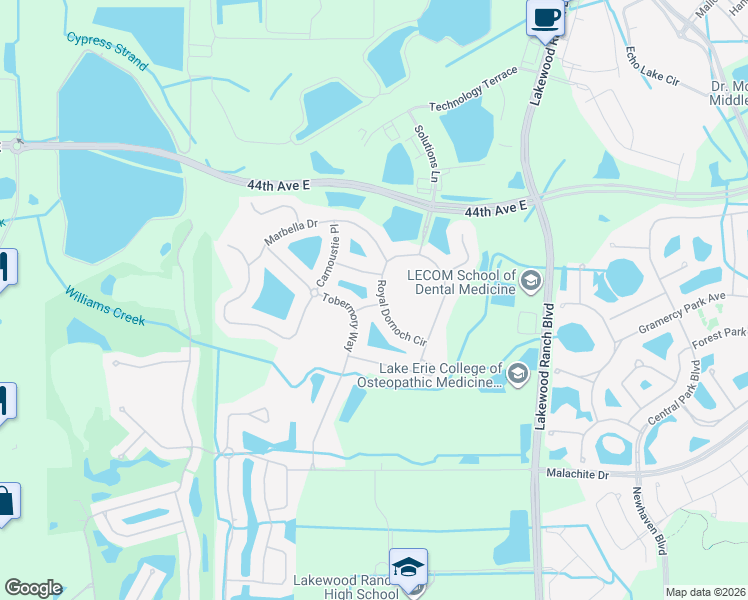 map of restaurants, bars, coffee shops, grocery stores, and more near 4845 Tobermory Way in Bradenton