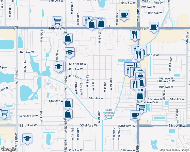 map of restaurants, bars, coffee shops, grocery stores, and more near 2008 49th Avenue West in Bradenton