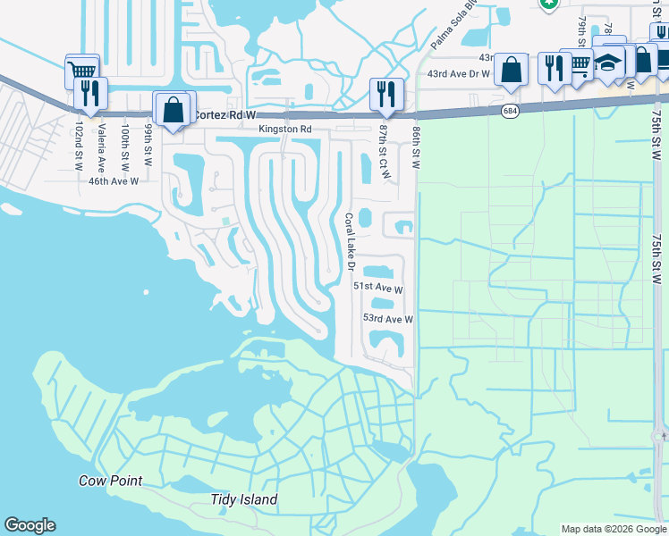 map of restaurants, bars, coffee shops, grocery stores, and more near 5018 Mangrove Point Road in Bradenton