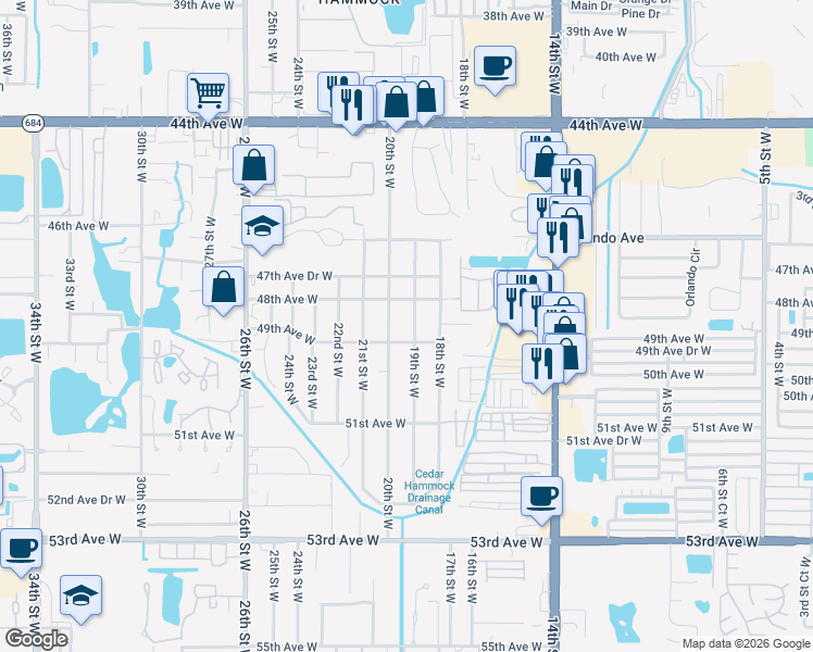 map of restaurants, bars, coffee shops, grocery stores, and more near 1902 48th Avenue West in Bradenton