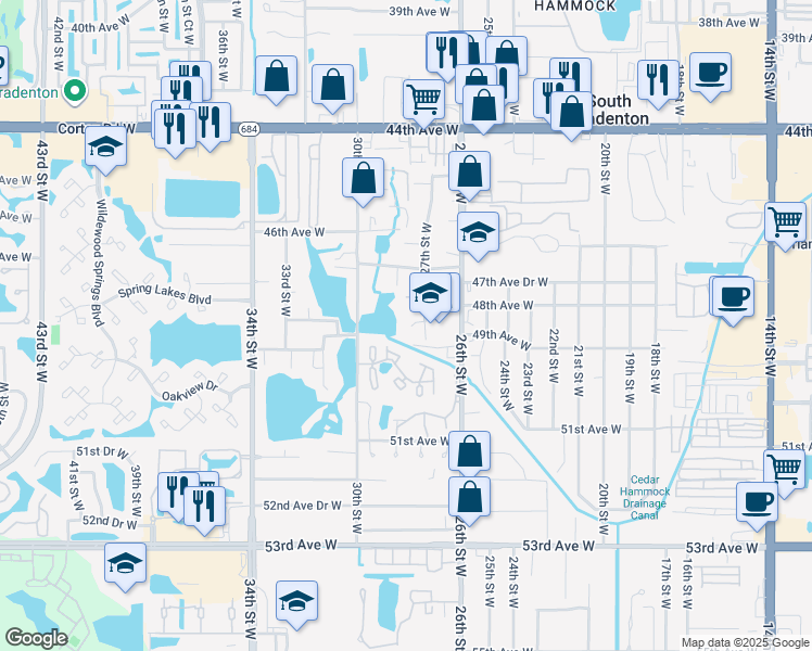 map of restaurants, bars, coffee shops, grocery stores, and more near 4732 27th Street West in Bradenton