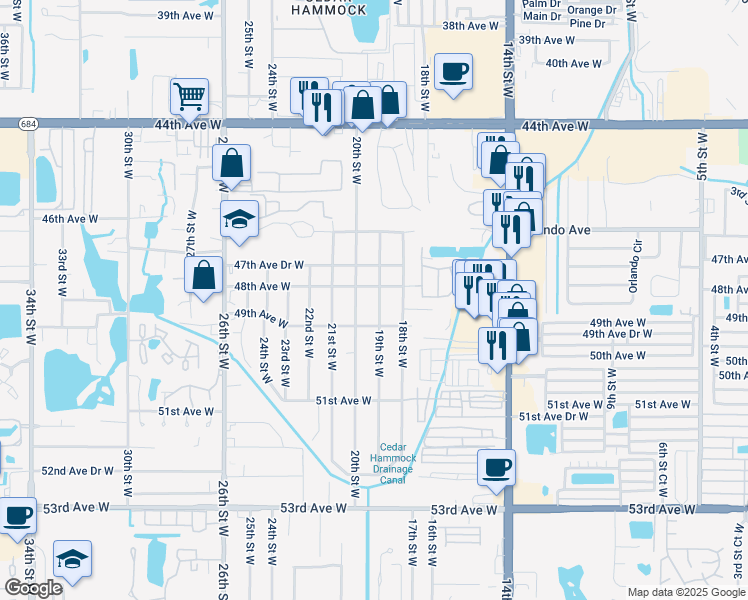 map of restaurants, bars, coffee shops, grocery stores, and more near 1902 48th Avenue West in Bradenton