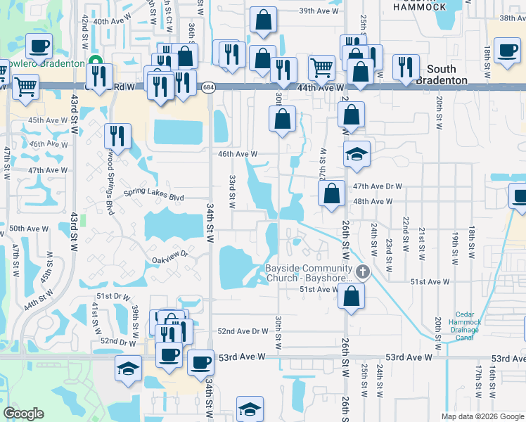 map of restaurants, bars, coffee shops, grocery stores, and more near 3105 48th Avenue Drive West in Bradenton