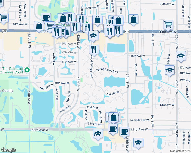 map of restaurants, bars, coffee shops, grocery stores, and more near 828 Wildewood Springs Boulevard in Bradenton