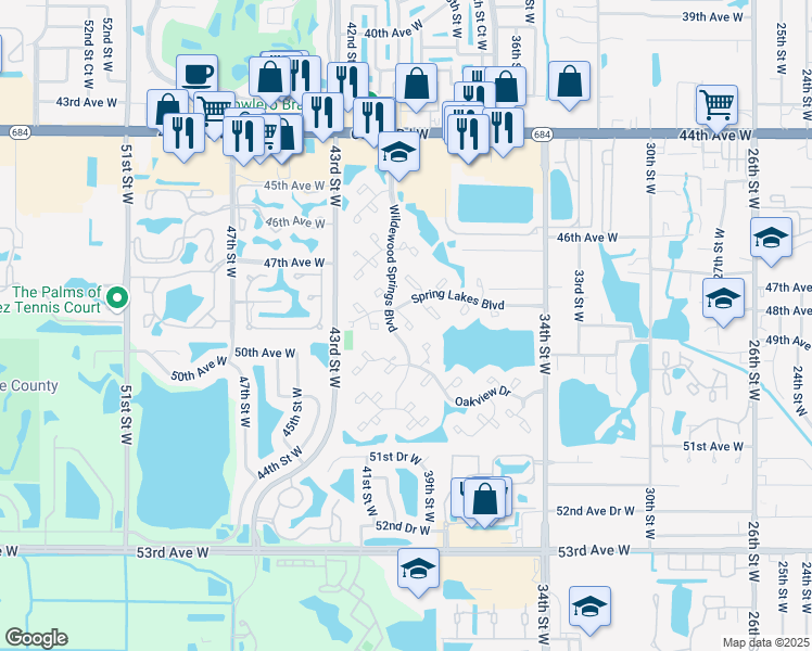 map of restaurants, bars, coffee shops, grocery stores, and more near 828 Wildewood Springs Boulevard in Bradenton