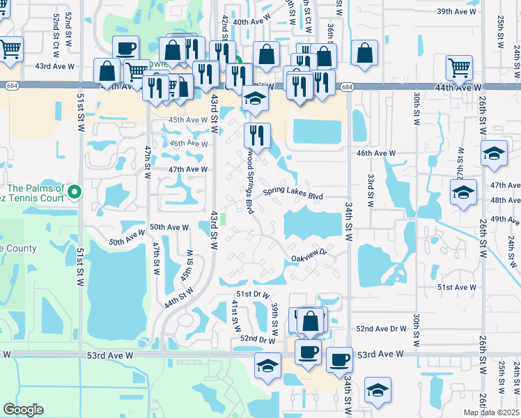 map of restaurants, bars, coffee shops, grocery stores, and more near 828 Wildewood Springs Boulevard in Bradenton