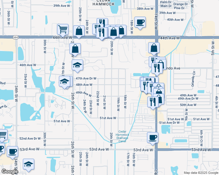 map of restaurants, bars, coffee shops, grocery stores, and more near 4802 20th Street West in Bradenton