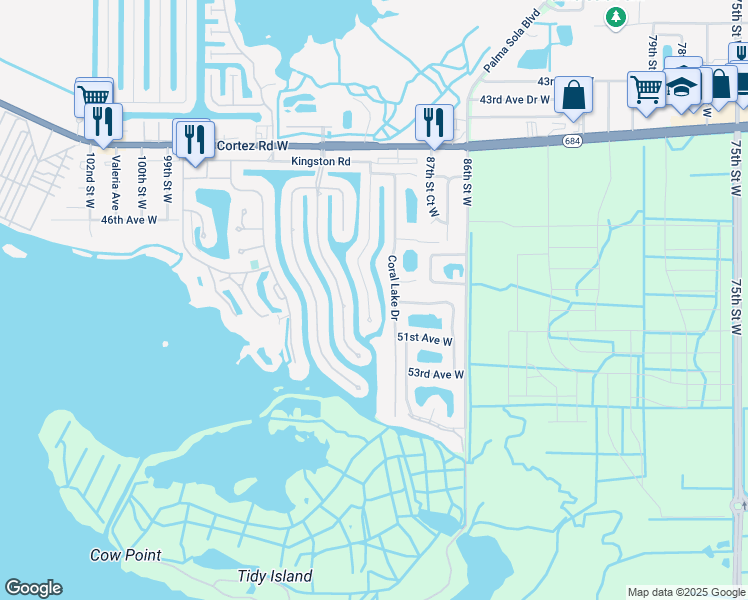 map of restaurants, bars, coffee shops, grocery stores, and more near 4911 Mangrove Point Road in Bradenton