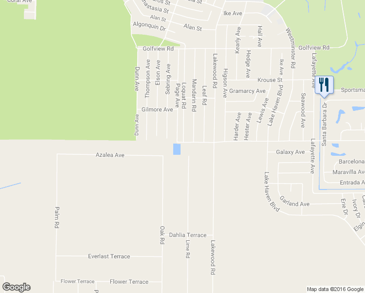 map of restaurants, bars, coffee shops, grocery stores, and more near 1811 Azalea Terrace in Sebring