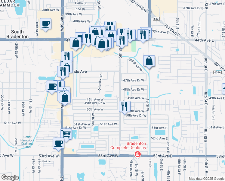 map of restaurants, bars, coffee shops, grocery stores, and more near 4812 5th Street West in Bradenton