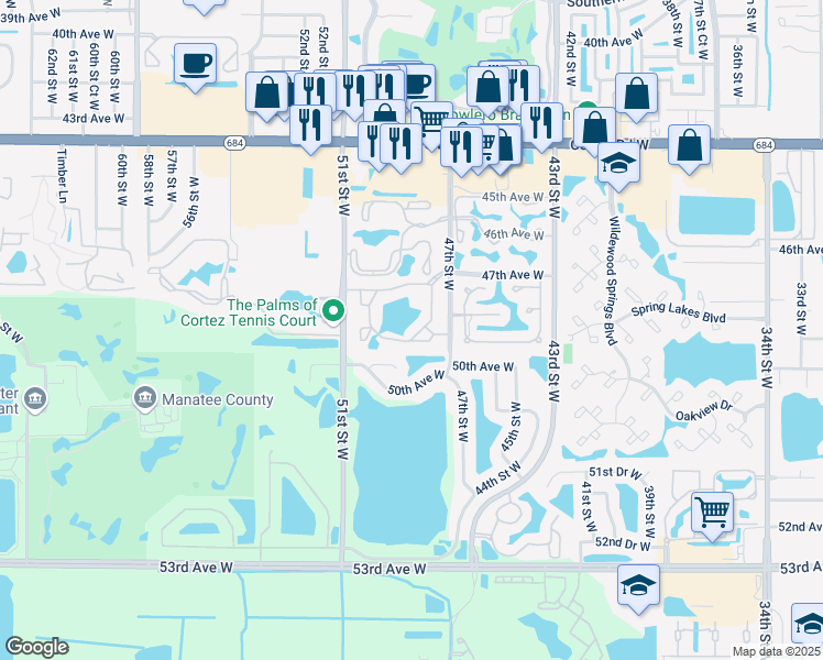 map of restaurants, bars, coffee shops, grocery stores, and more near 4874 48th Street West in Bradenton
