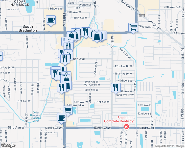 map of restaurants, bars, coffee shops, grocery stores, and more near 903 Fruitland Avenue in Bradenton