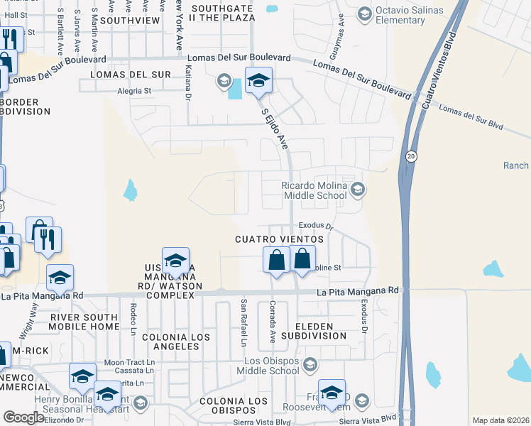map of restaurants, bars, coffee shops, grocery stores, and more near 4115 Marcy Loop in Laredo