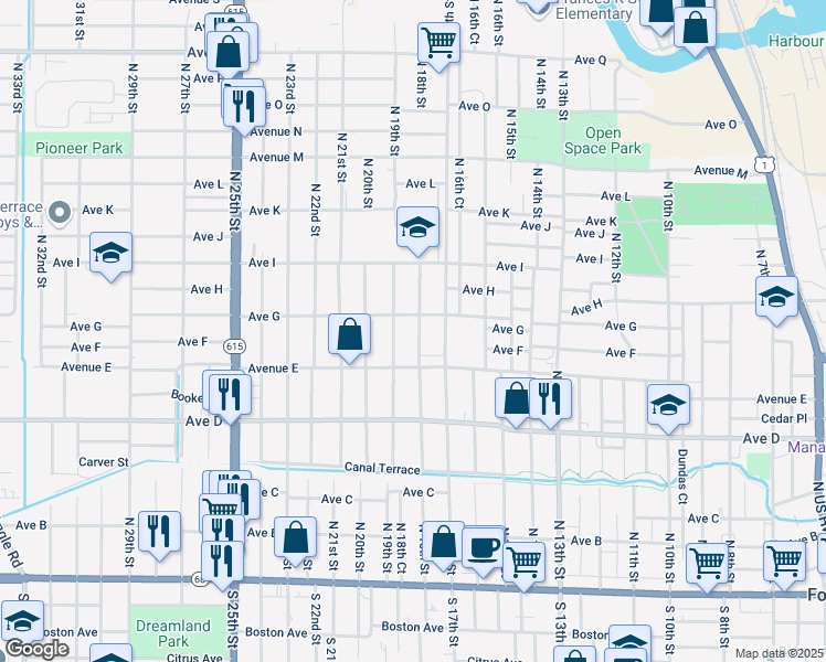 map of restaurants, bars, coffee shops, grocery stores, and more near 707 North 18th Street in Fort Pierce