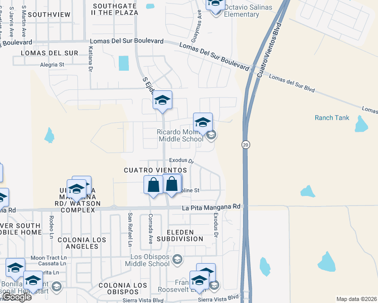 map of restaurants, bars, coffee shops, grocery stores, and more near 4325 Melissa Drive in Laredo
