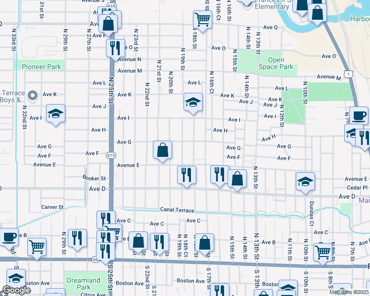 map of restaurants, bars, coffee shops, grocery stores, and more near 707 North 18th Street in Fort Pierce