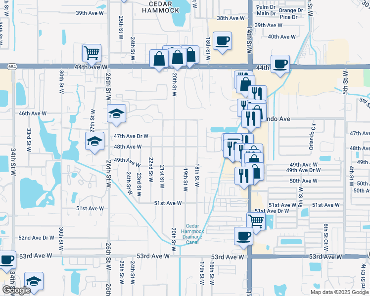 map of restaurants, bars, coffee shops, grocery stores, and more near 1902 48th Avenue West in Bradenton