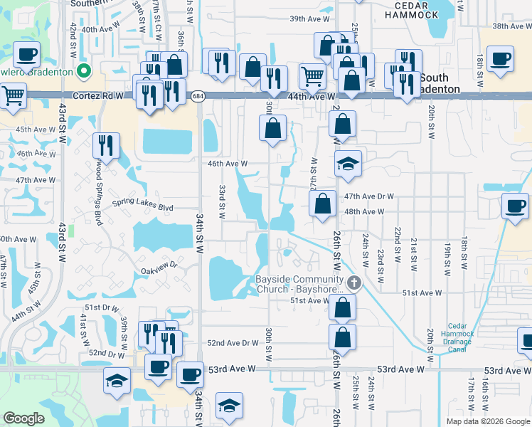 map of restaurants, bars, coffee shops, grocery stores, and more near 4811 30th Street West in Bradenton