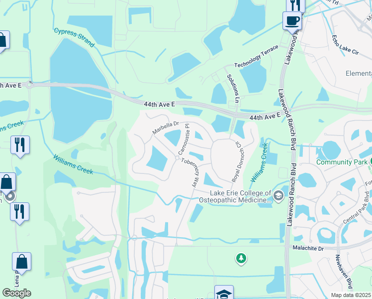 map of restaurants, bars, coffee shops, grocery stores, and more near 10016 Carnoustie Place in Bradenton