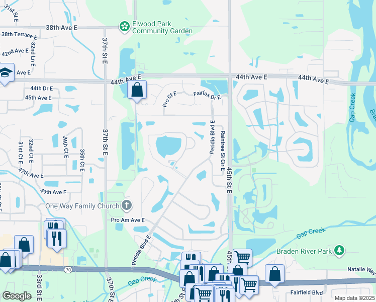 map of restaurants, bars, coffee shops, grocery stores, and more near 4820 Sand Trap Street Circle in Bradenton