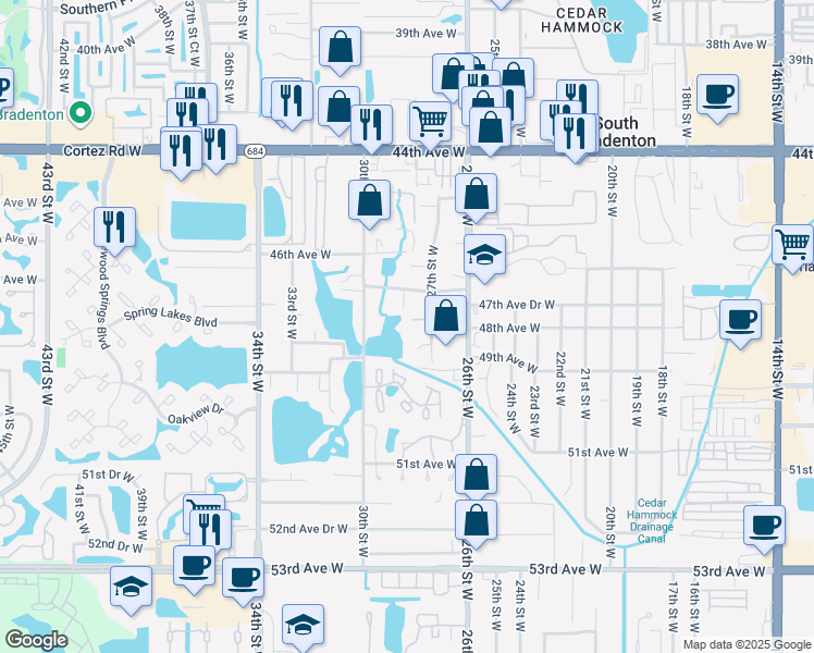 map of restaurants, bars, coffee shops, grocery stores, and more near 4732 27th Street West in Bradenton