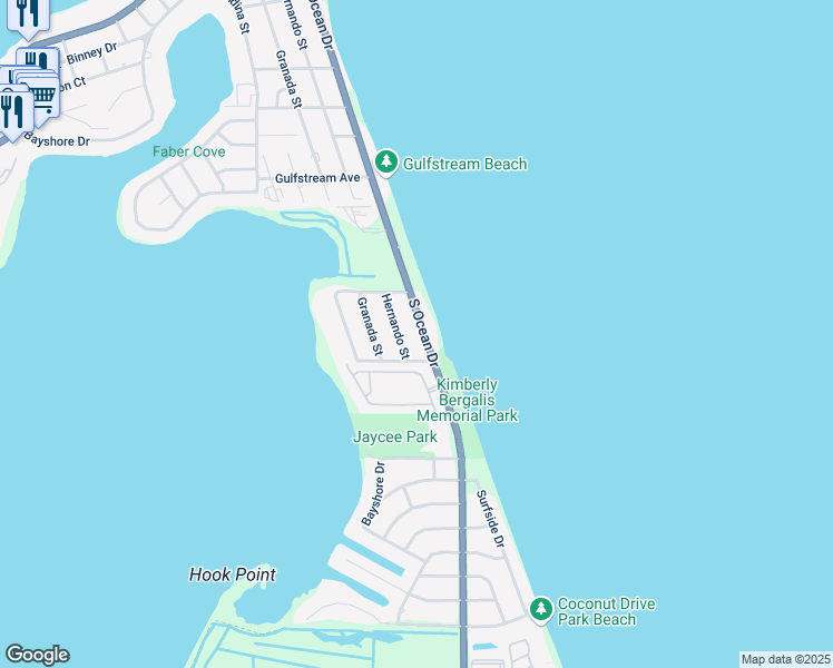 map of restaurants, bars, coffee shops, grocery stores, and more near 1117 South Ocean Drive in Fort Pierce