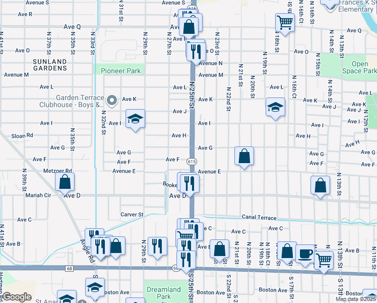 map of restaurants, bars, coffee shops, grocery stores, and more near 2502 Avenue F in Fort Pierce