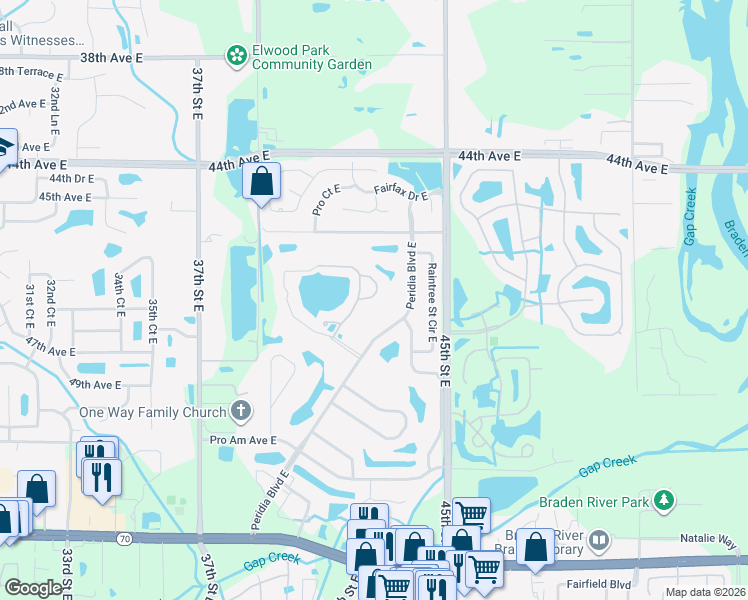 map of restaurants, bars, coffee shops, grocery stores, and more near 4820 Sand Trap Street Circle in Bradenton