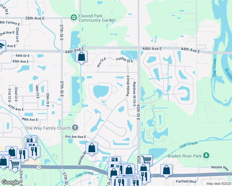 map of restaurants, bars, coffee shops, grocery stores, and more near 4820 Sand Trap Street Circle in Bradenton