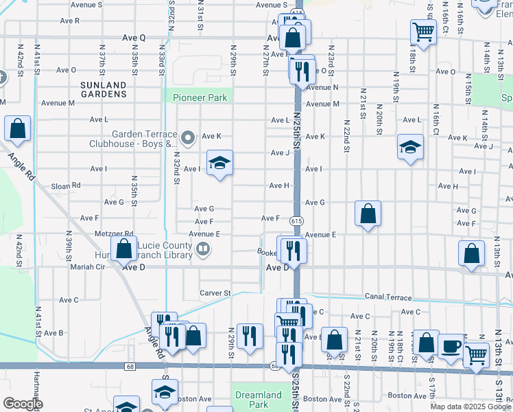 map of restaurants, bars, coffee shops, grocery stores, and more near 2702 Avenue F in Fort Pierce