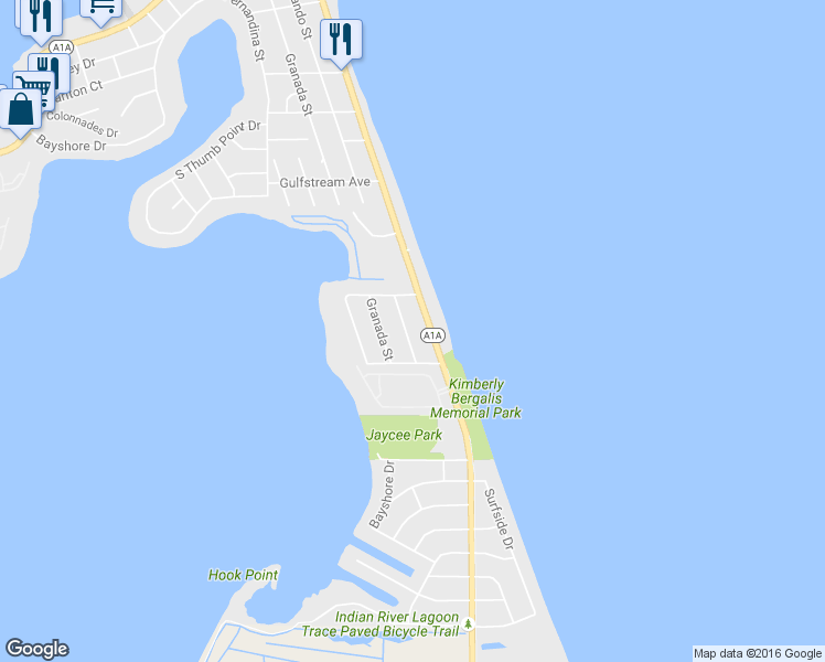 map of restaurants, bars, coffee shops, grocery stores, and more near 1117 South Ocean Drive in Fort Pierce