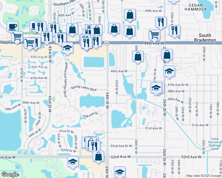 map of restaurants, bars, coffee shops, grocery stores, and more near 4804 34th Street West in Bradenton
