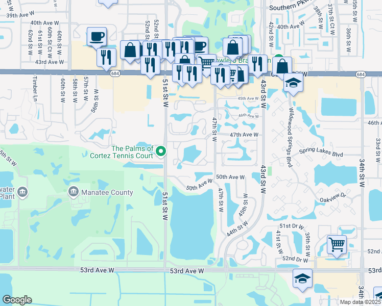 map of restaurants, bars, coffee shops, grocery stores, and more near 4801 47th Avenue West in Bradenton