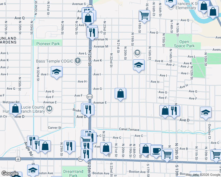 map of restaurants, bars, coffee shops, grocery stores, and more near 2208 Ave G in Fort Pierce