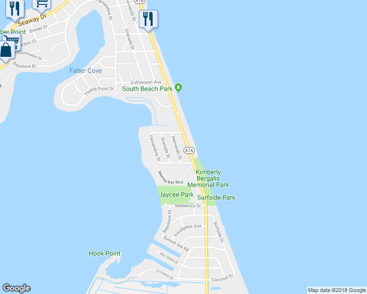 map of restaurants, bars, coffee shops, grocery stores, and more near 1117 South Ocean Drive in Fort Pierce