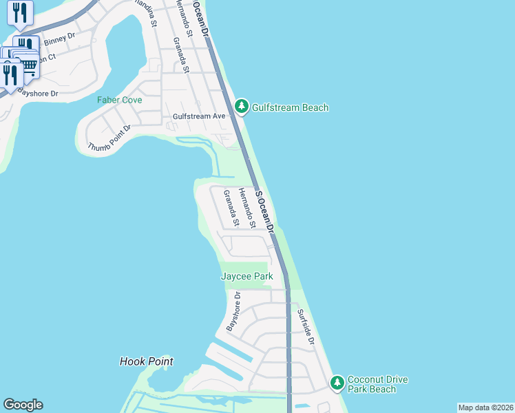 map of restaurants, bars, coffee shops, grocery stores, and more near 1117 South Ocean Drive in Fort Pierce